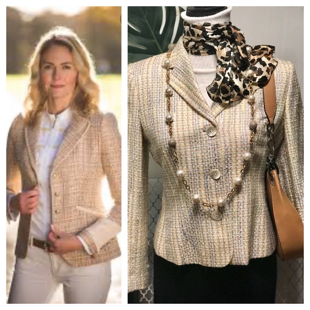 Le Suit spring Cream tweed blazer jacket size 6P